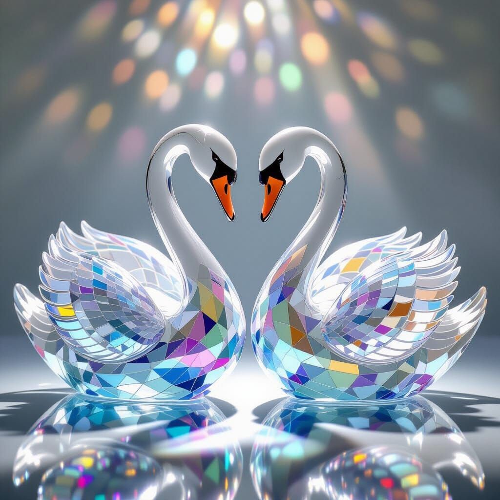 Magnificent Chiseled Glass Swan Sculpture