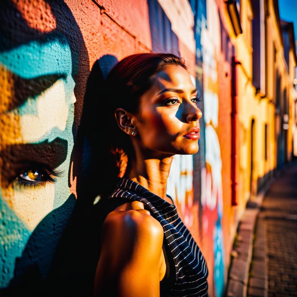 Woman and Shadow: Double Exposure City Portrait