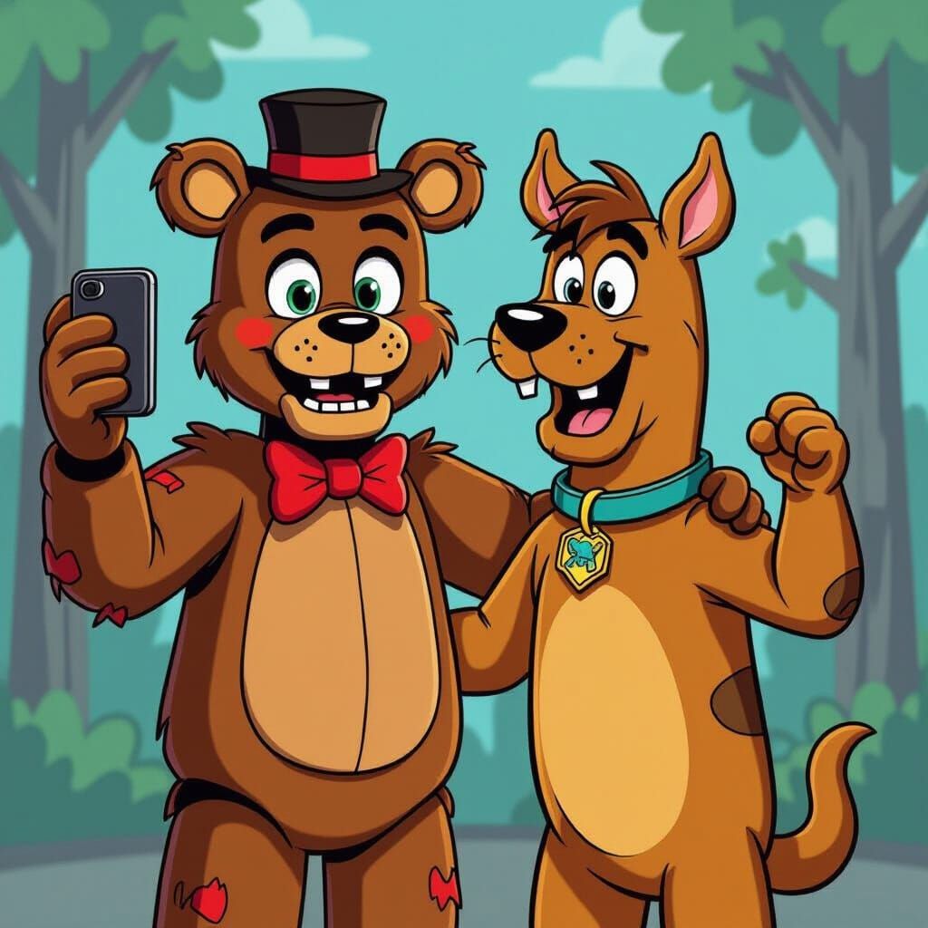 Freddy Fazbear and Scooby Doo Taking a Selfie