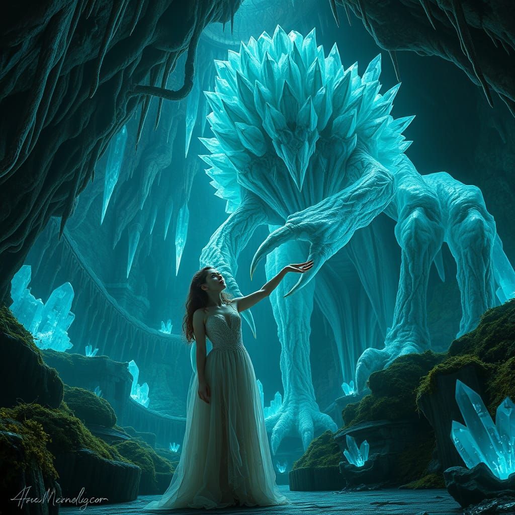 Ethereal Beauty and the Crystal Beast in a Dreamlike Undergr...