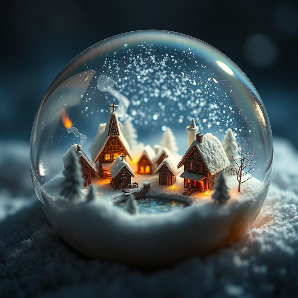 an incredibly tiny snow globe with a microscopic village on ...