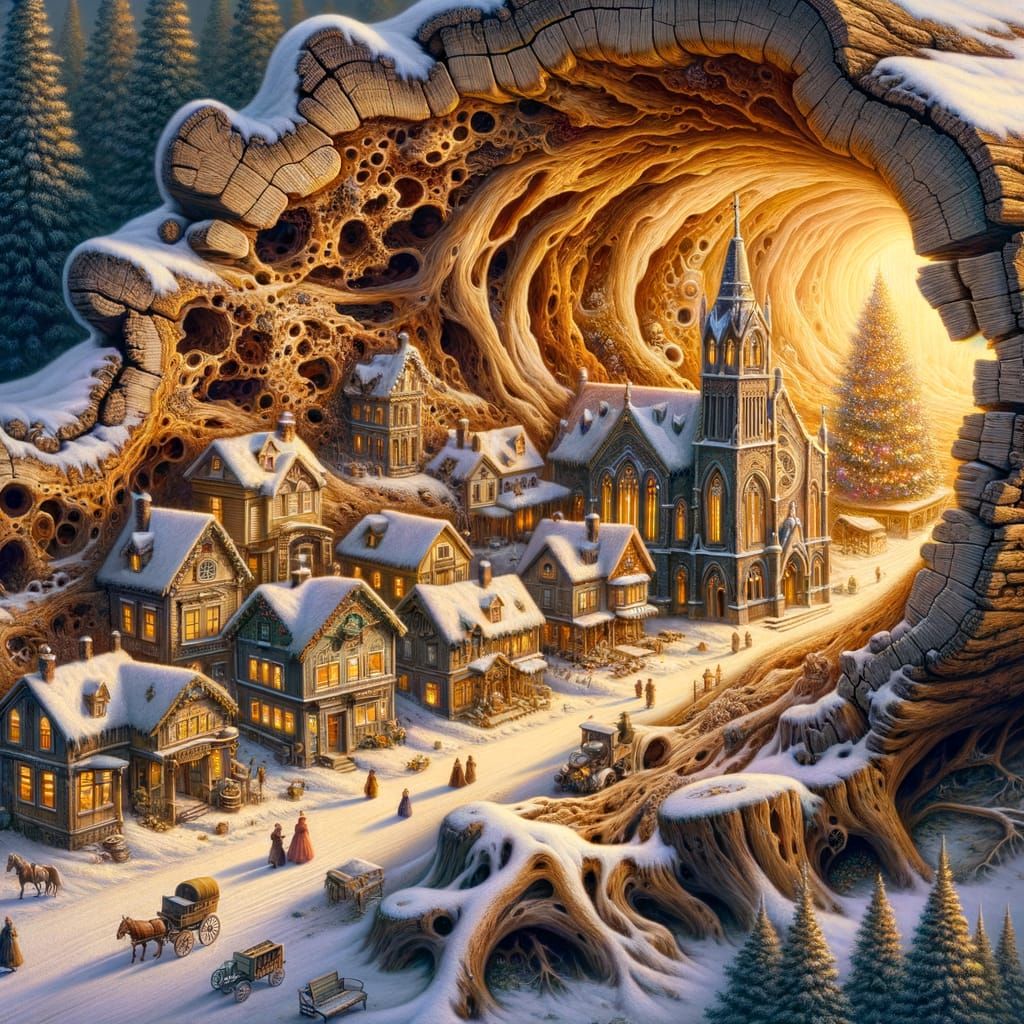 Enchanting Victorian Village Inside a Giant Fallen Tree