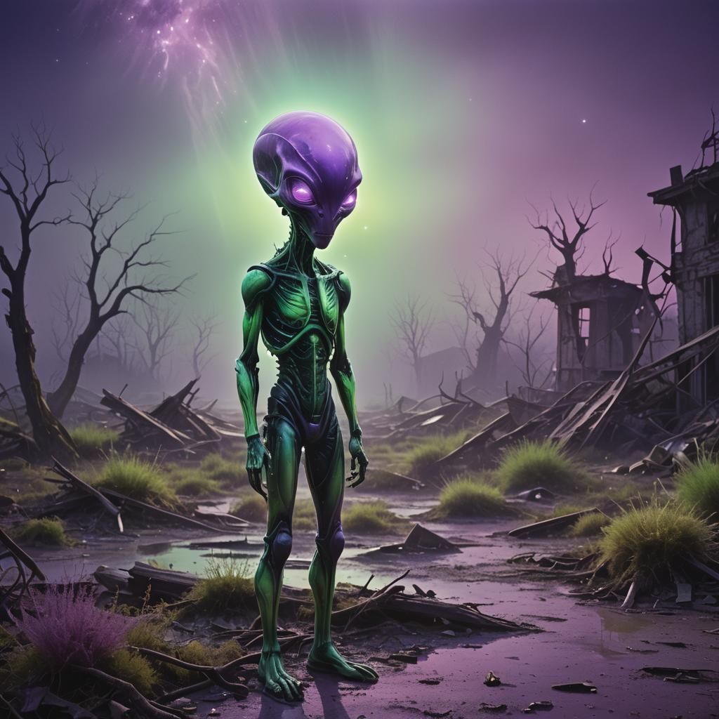 Surreal Alien in Mystical Landscape: Ethereal Art