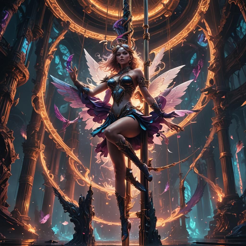 Angelic Pole Dancer in Chiaroscuro Trippy Art