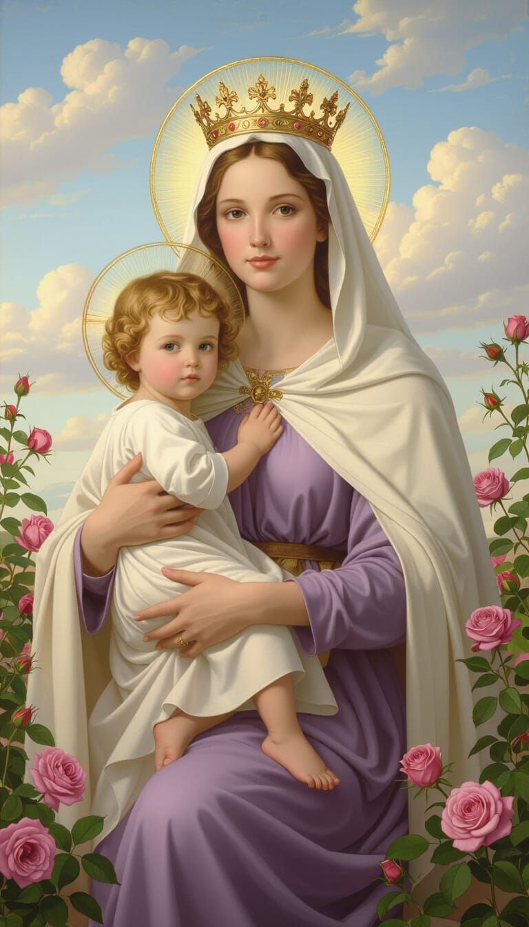 Madonna and Child in Golden Light, Religious Painting Style