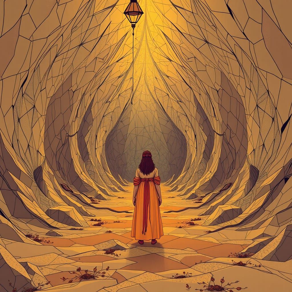 Cavernous Landscape with Geometric Architecture in Rotoscope...