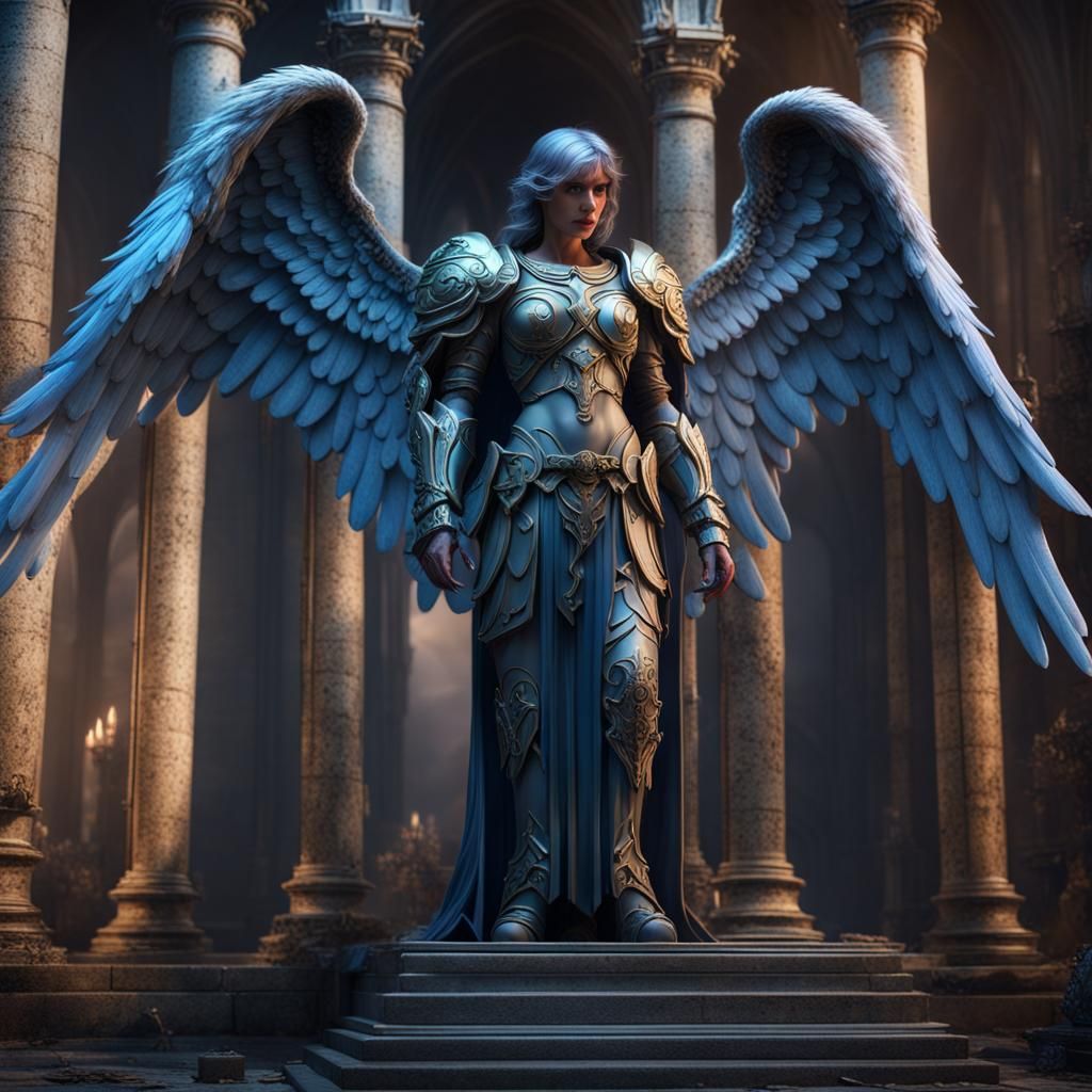 Armored Angel Guarding Crypt: Detailed Matte Painting
