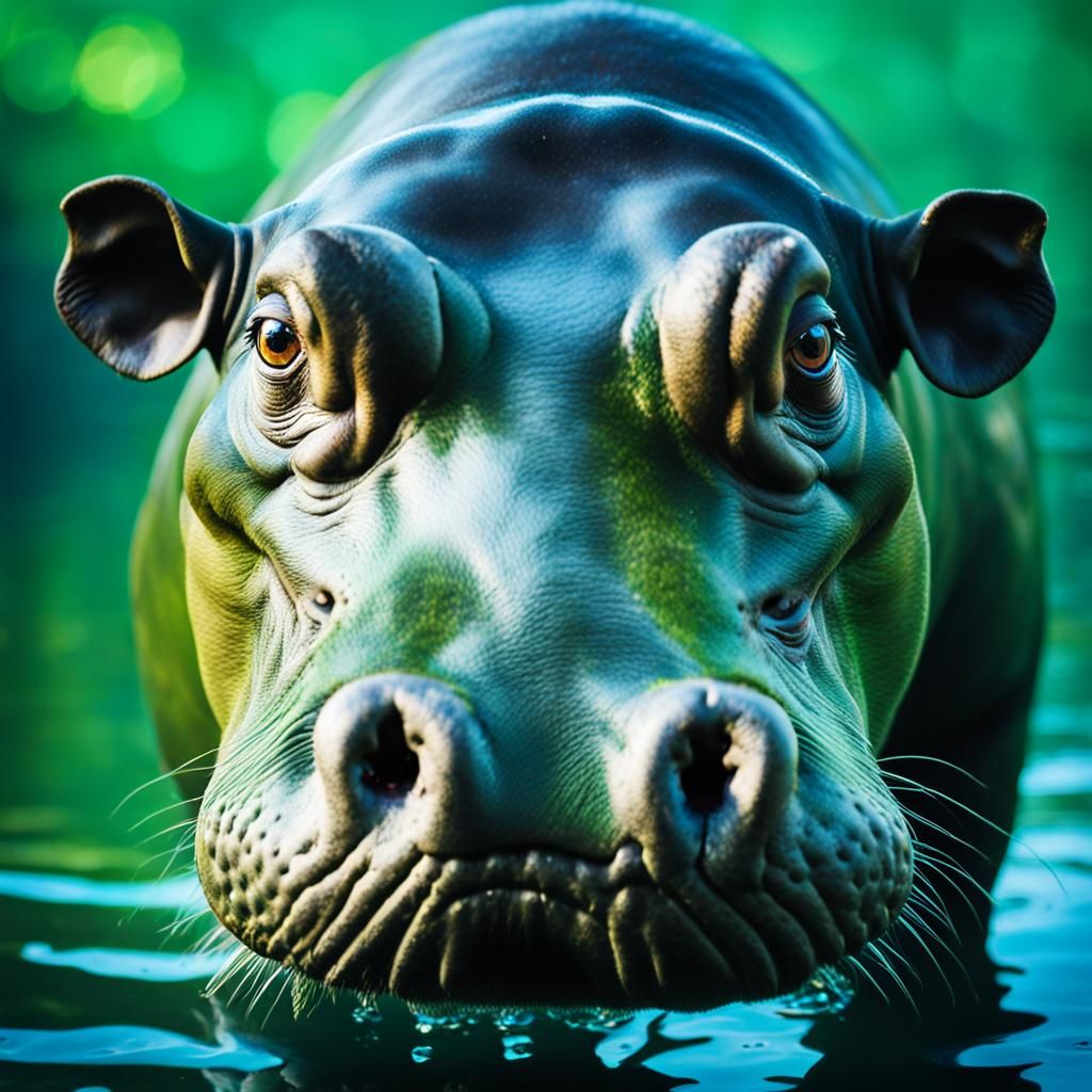 Hippo in Green Water, Professional Wildlife Photography