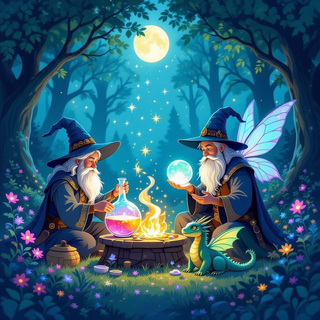 Whimsical Enchanted Forest with Magical Professions
