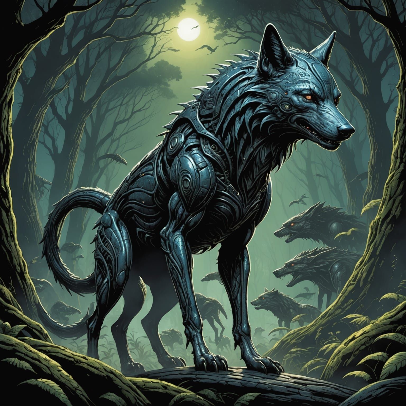 Alien Wolves in Comic Book Art Style