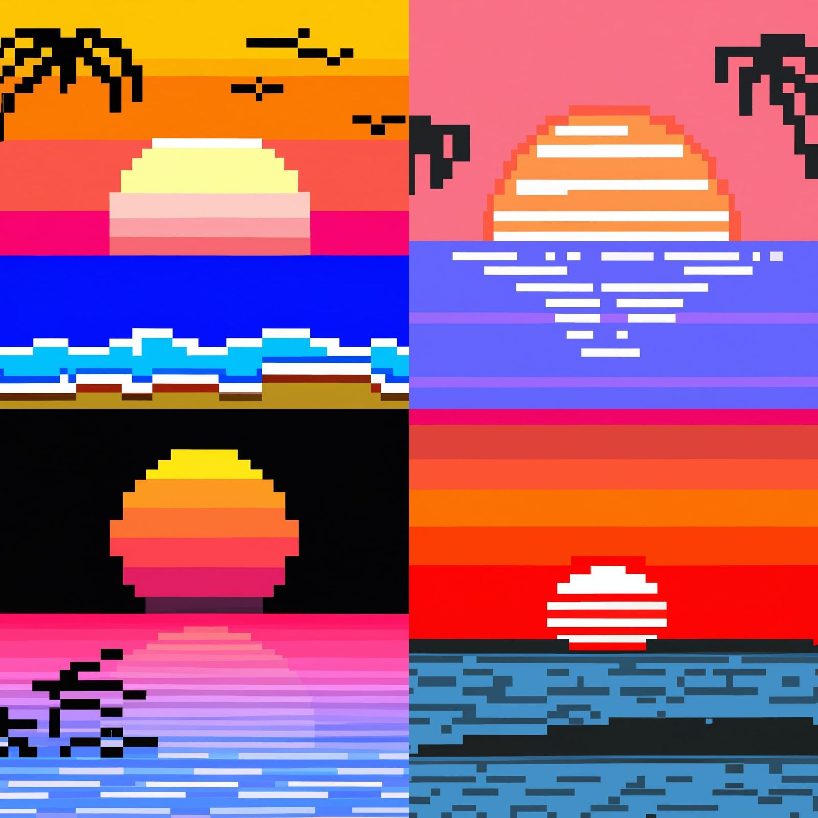 8-Bit Sunset in Retro 80s Style