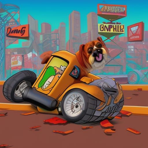 Cartoon Dogs Demolition Derby in Comic Book Style