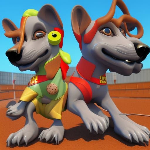 Cartoon Dogs Demolition Derby in Comic Book Style