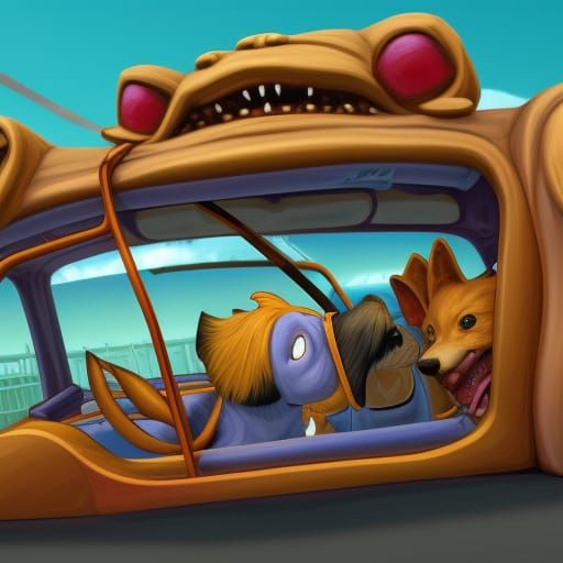 Cartoon Dogs Demolition Derby in Comic Book Style