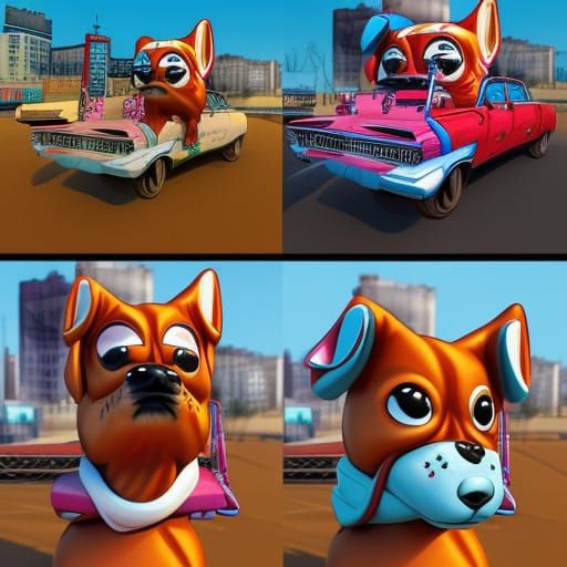 Cartoon Dogs Demolition Derby in Comic Book Art Style