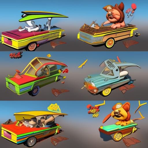 Cartoon Dogs Demolition Derby in Comic Book Style