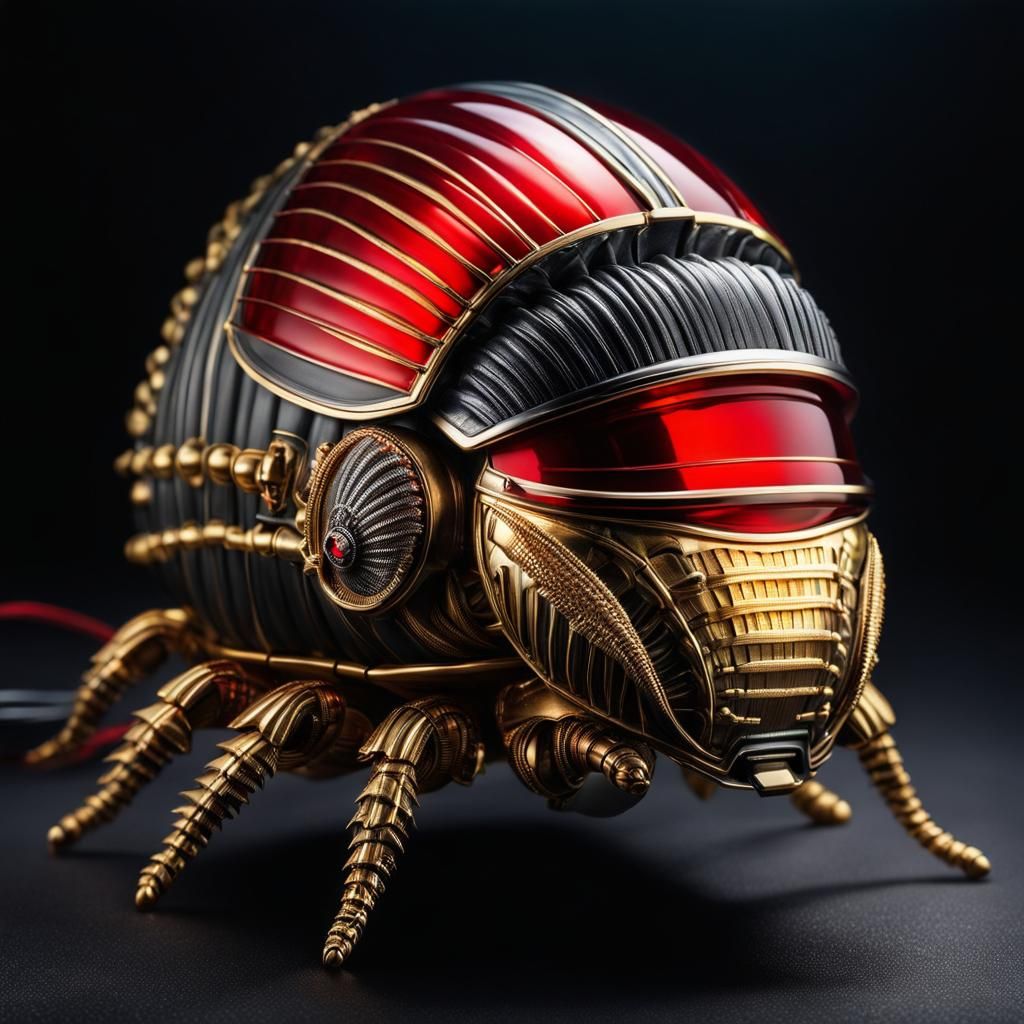 Golden Cyborg Trilobite with Red Eyes