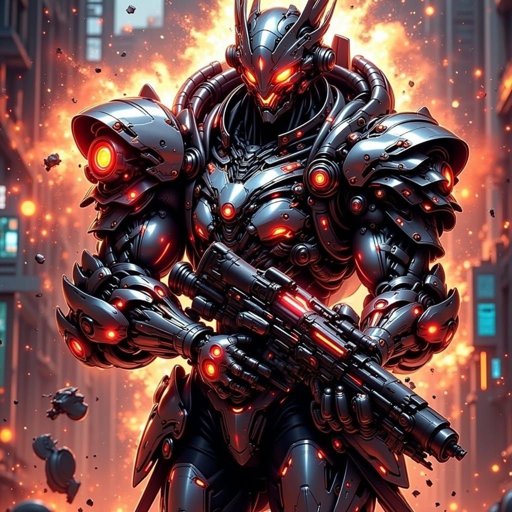 Cybernetic Tigress in Cinematic Armor, Laser Cannon at the R...