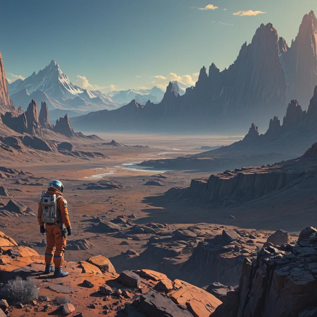 Lonely Astronaut on Desolate Planet in Sci-Fi Art
