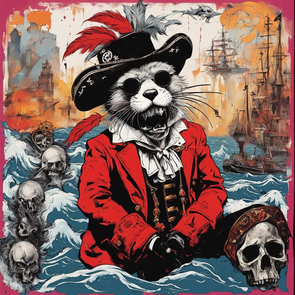 Otter Pirate in Basquiat-Inspired Swashbuckling Scene