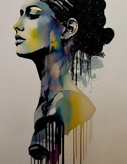 Double Exposure Portrait in Muted Watercolor Style