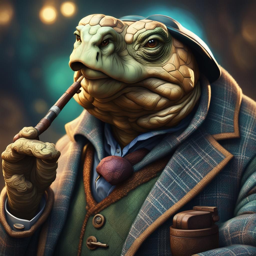 Contemplative Tortoise Portrait in Digital Art Style