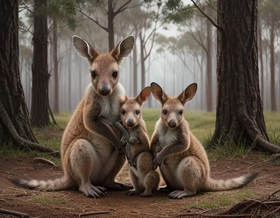 Kangaroo Family: A Digital Painting Masterpiece