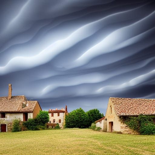 Dramatic Asperatus Clouds Over Medieval French Village