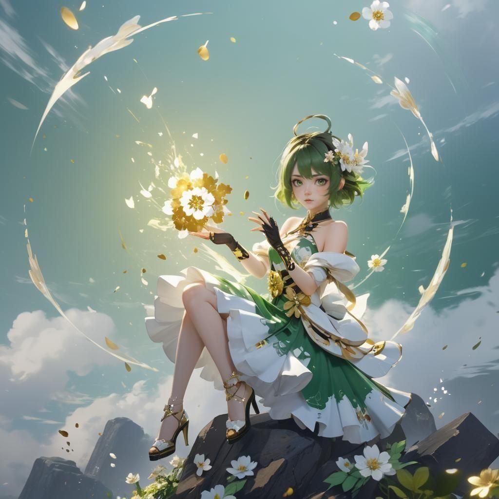 Anime-Inspired Video Game Character in Elegant Splash Art