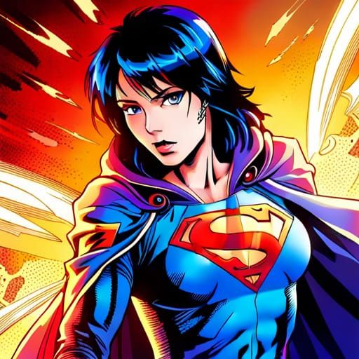 Cybernetic Supergirl in Cyberpunk Battle, 3D Render