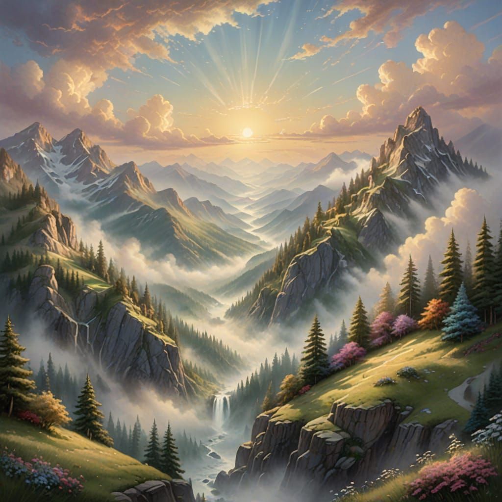 Surreal Mountain Scene in Heavenly Soft Focus