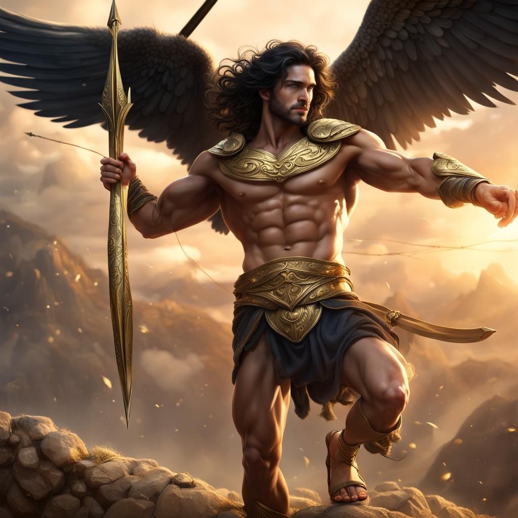 Ancient Greek Hero Shoots Golden Arrow, Fantasy Art