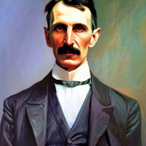 Nikola Tesla Portrait in Oil Painting Style