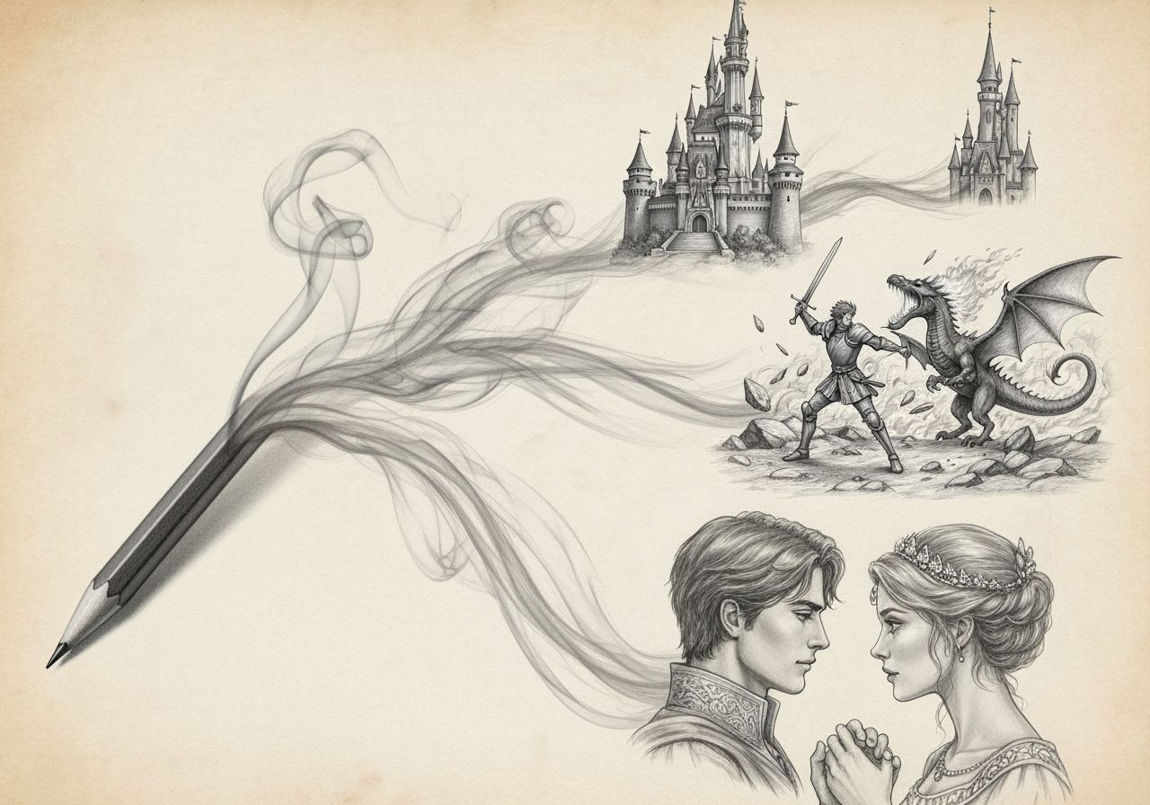 Pencil Sketch Transitions to Smoke & Fairy Tale Castle
