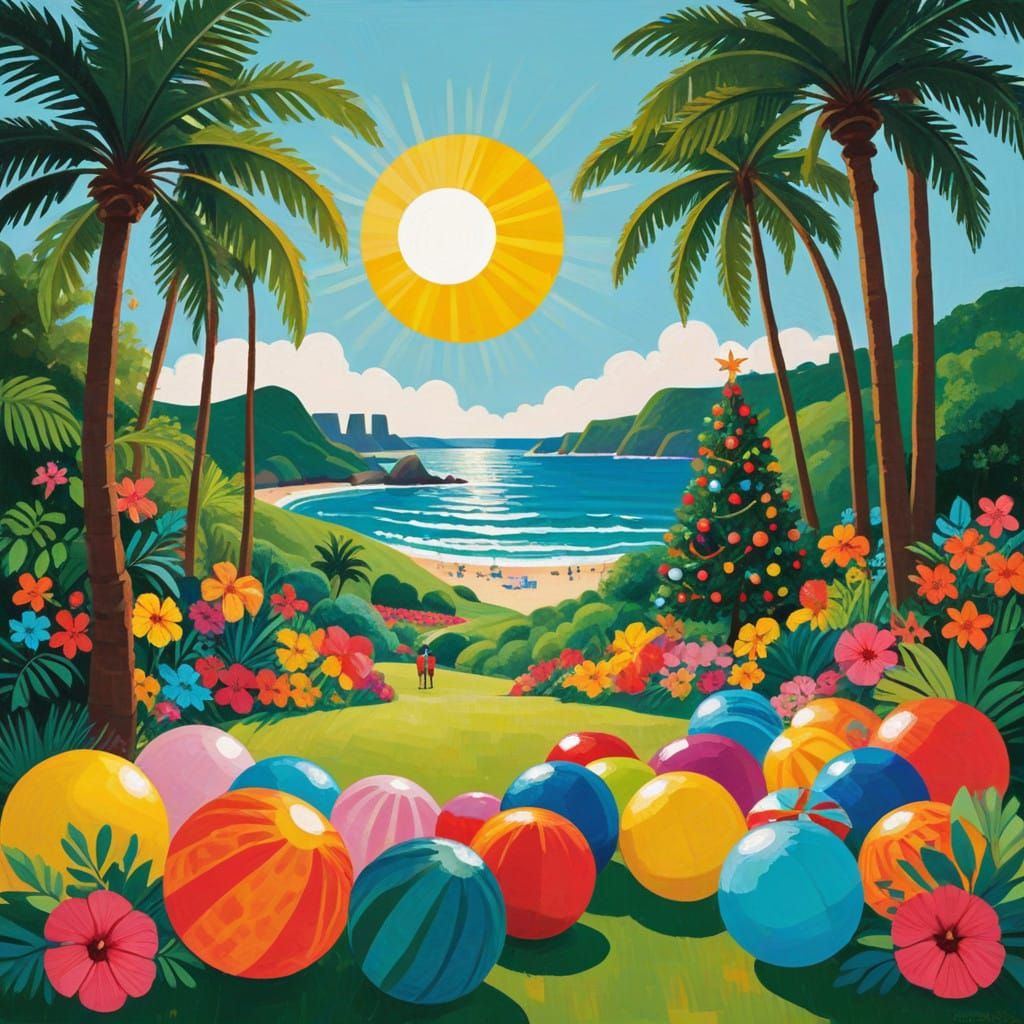 Summer Christmas Celebration in Vibrant Impressionist Style
