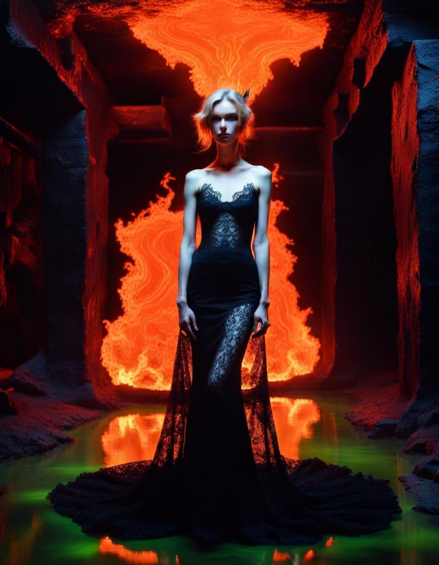 Lilith in Black Lace Wedding Dress