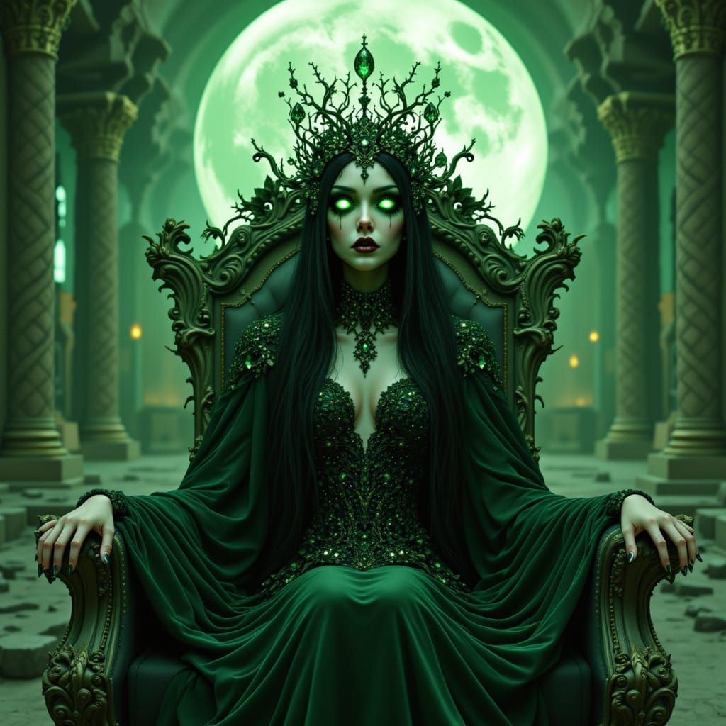 Gothic Princess with Obsidian Gown in Art Nouveau Style