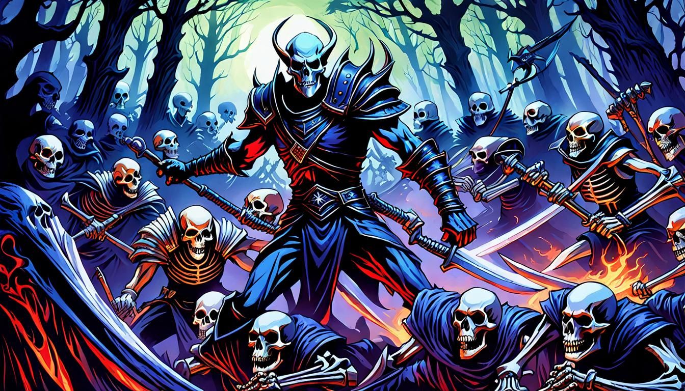 Dark Elf Battles Skeletons in Twilight Forest