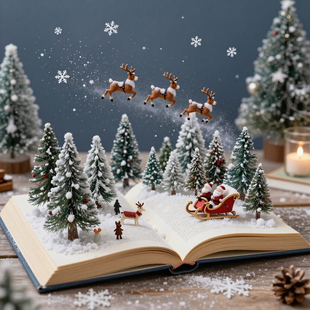 Magic Book Reveals Miniature Winter Christmas Scene