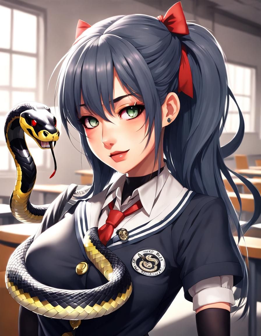 Anime Schoolgirl with Cobra Features