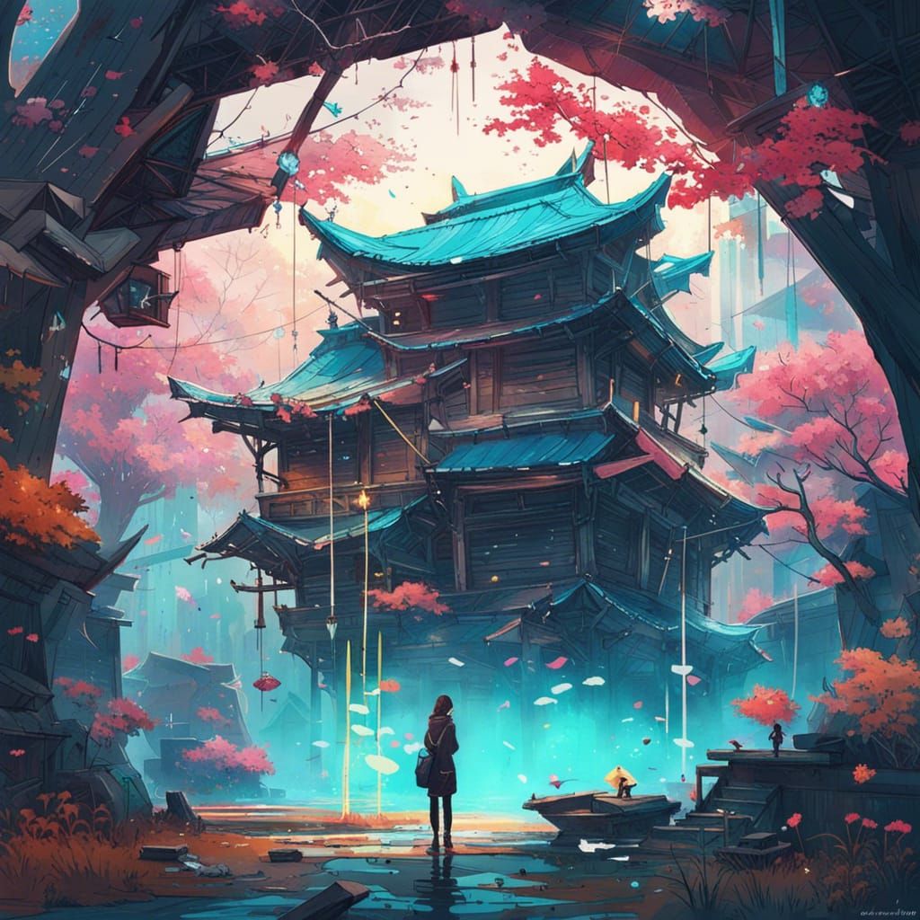 Origami Owl in Japanese Art Style