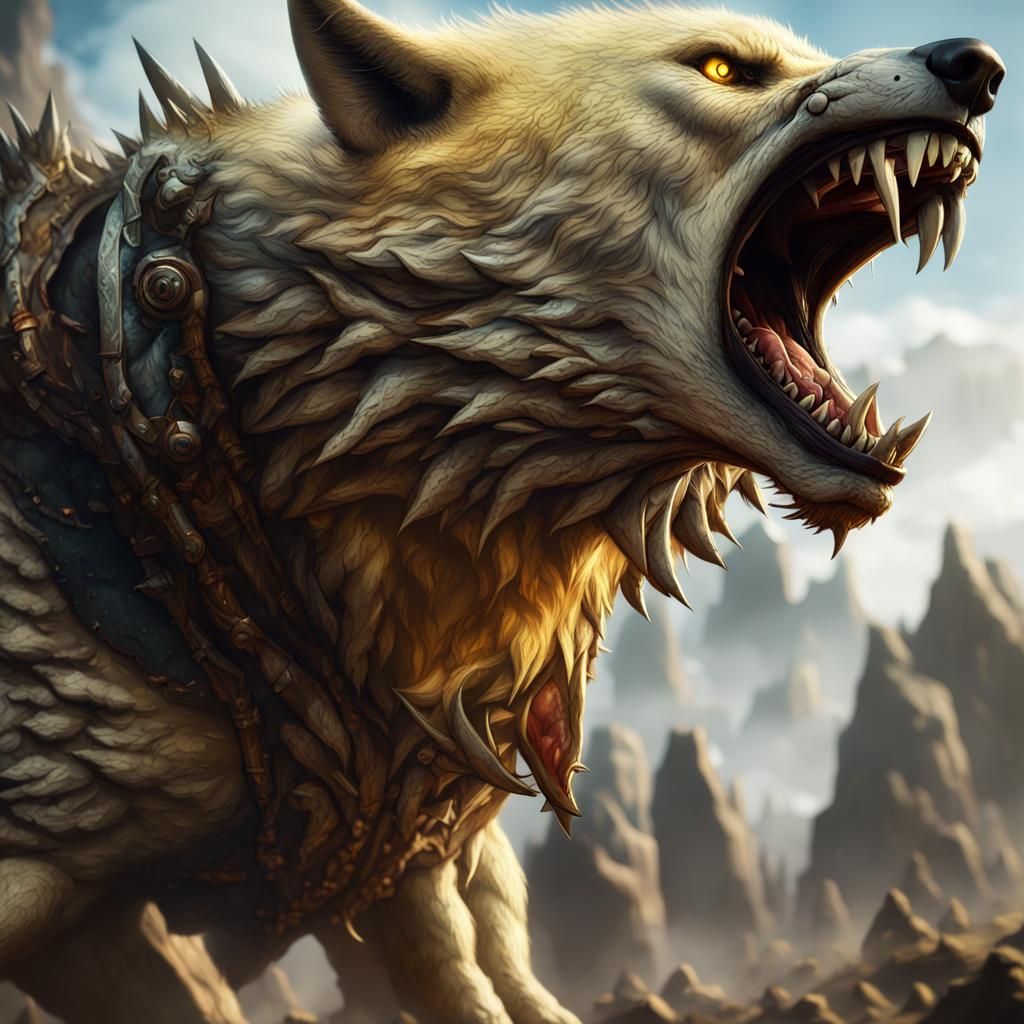 Giant Wolf Battle: Fantasy Concept Art
