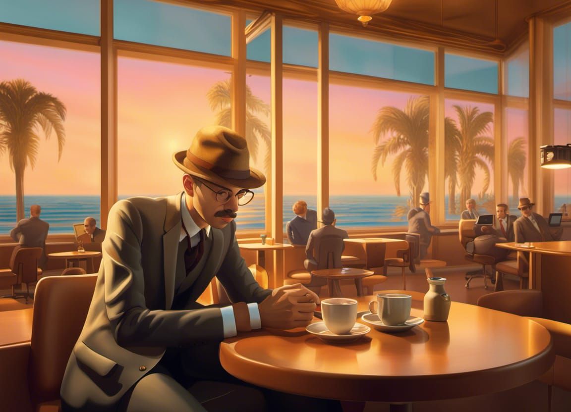 Pessoa Enters Vaporwave Café, Edward Hopper Style