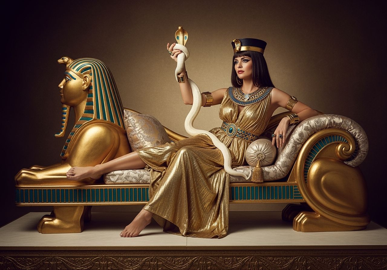 Egyptian Queen on Sphinx Chaise Lounge, Photography Style