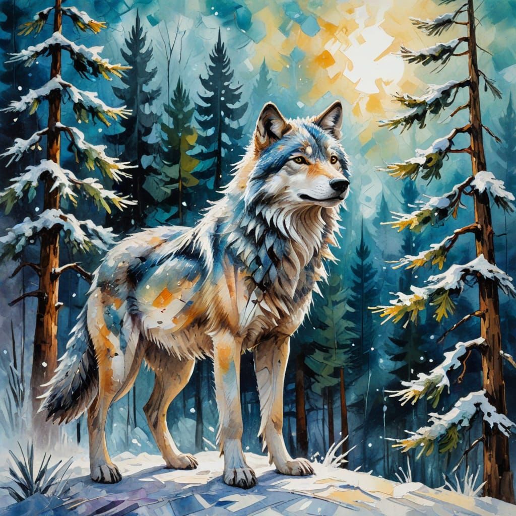 Winter Wolf in Expressionist Impasto Painting