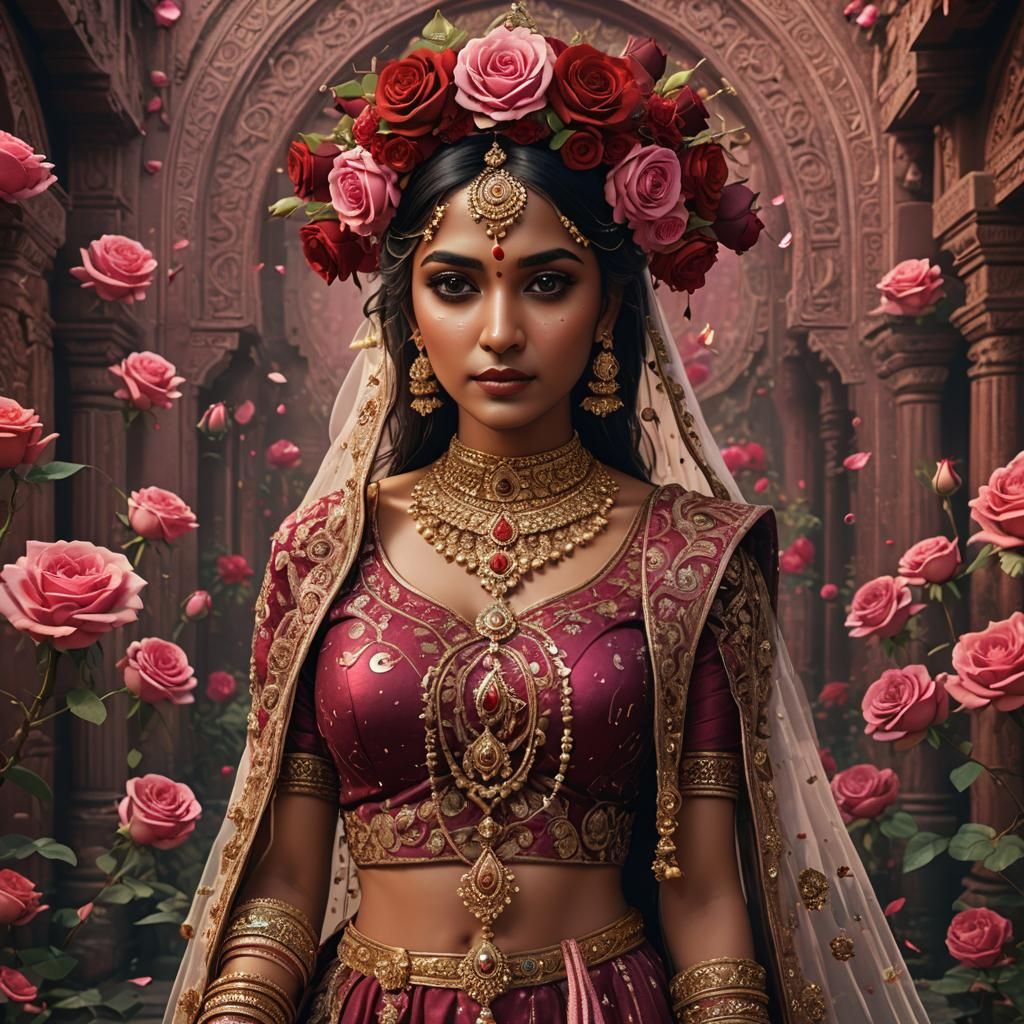 Indian Bride in Rose: Detailed Matte Painting