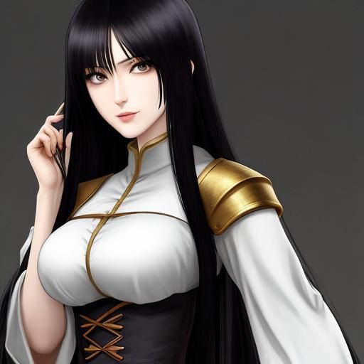 Anime Medieval Fantasy Merchant Girl with Black Hair
