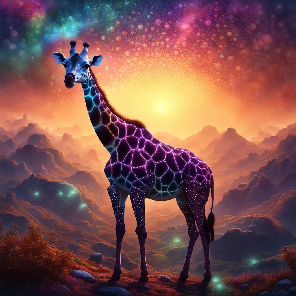 Trippy Giraffe in Glistening Dew, Matte Painting