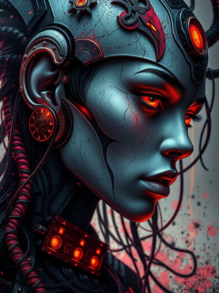 Futuristic Female Hybrid in Epic Splatter Art