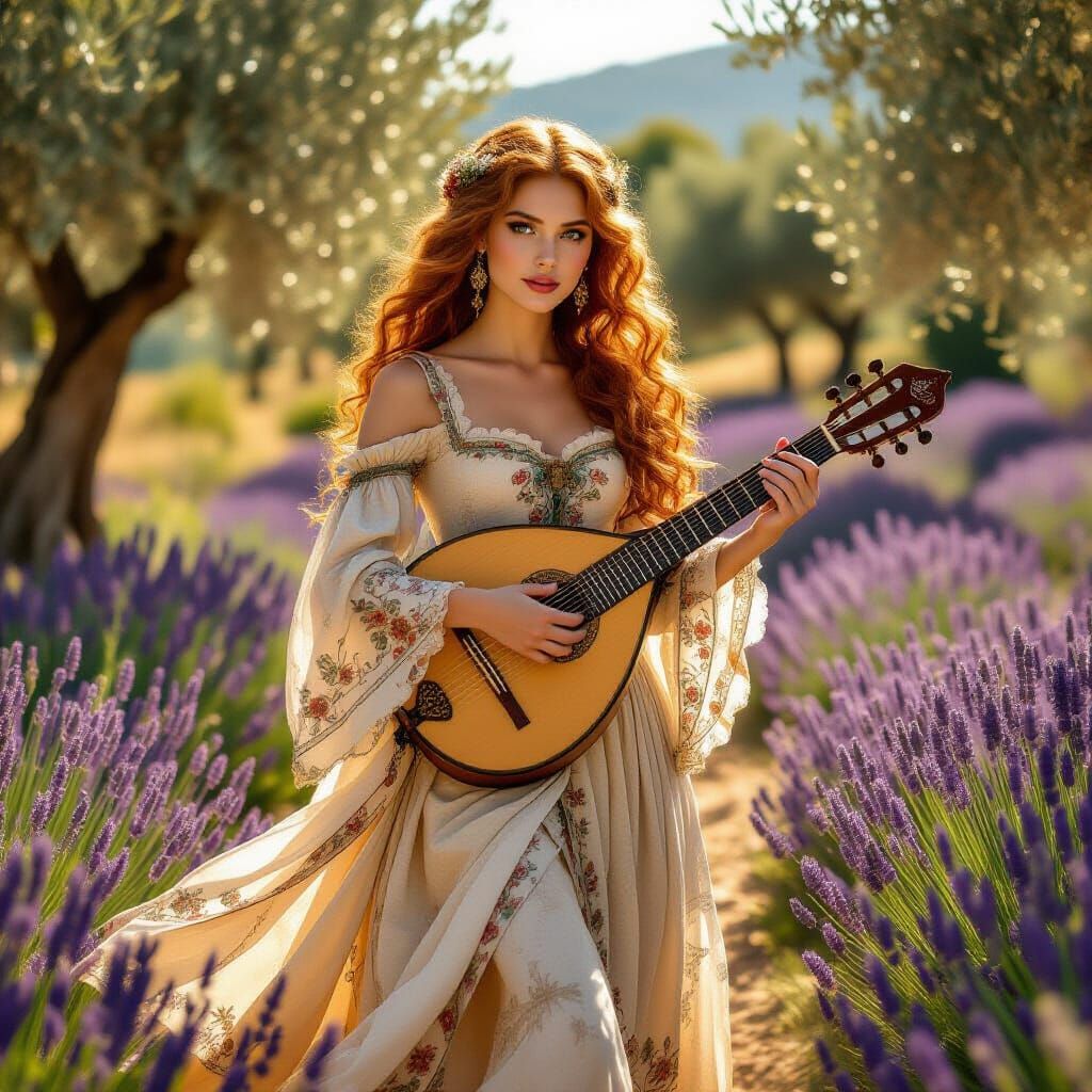 Medieval Woman in Provençal Garden, Historical Realism Style